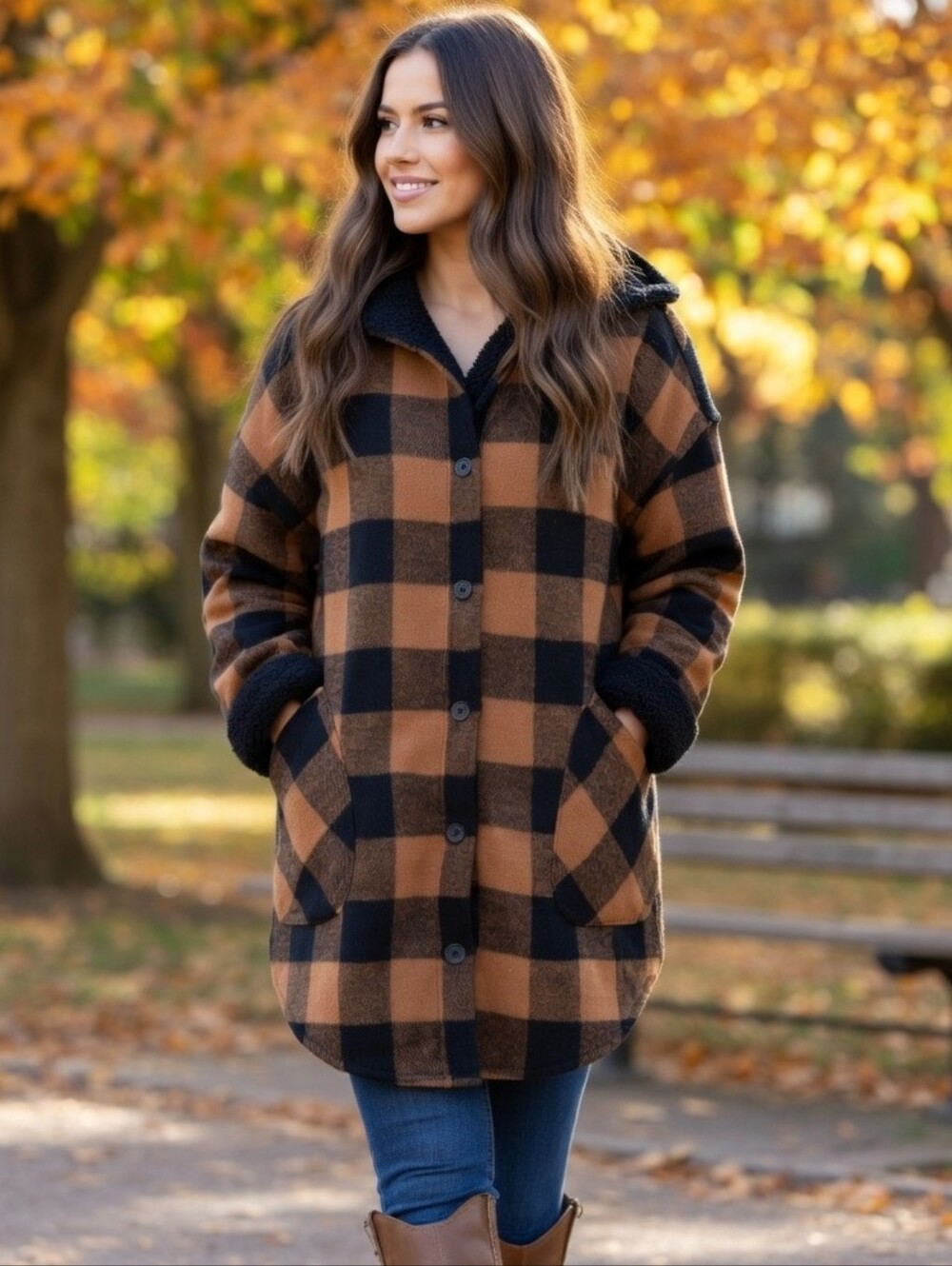 Eclipse Black and Brown Buffalo Plaid Button Jacket